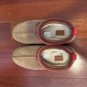 UGG platform Chestnut Suede Slip-Ons with Red Trim